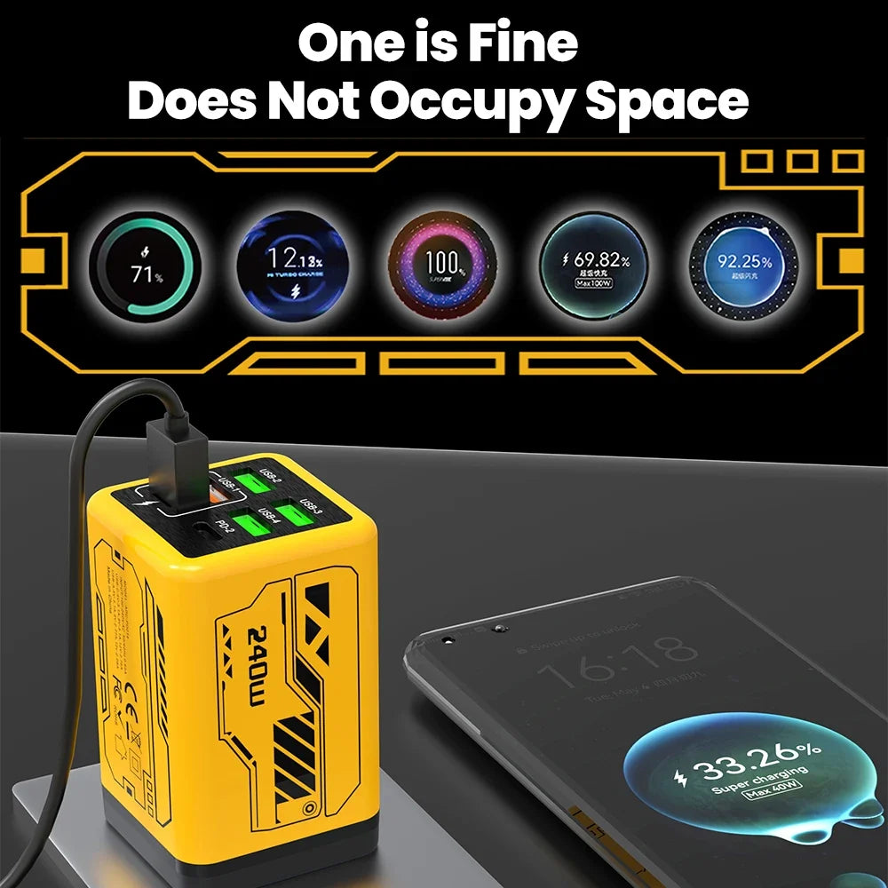240W 6 Ports 4USB+2Type C Super Fast Charging Mobile Phone