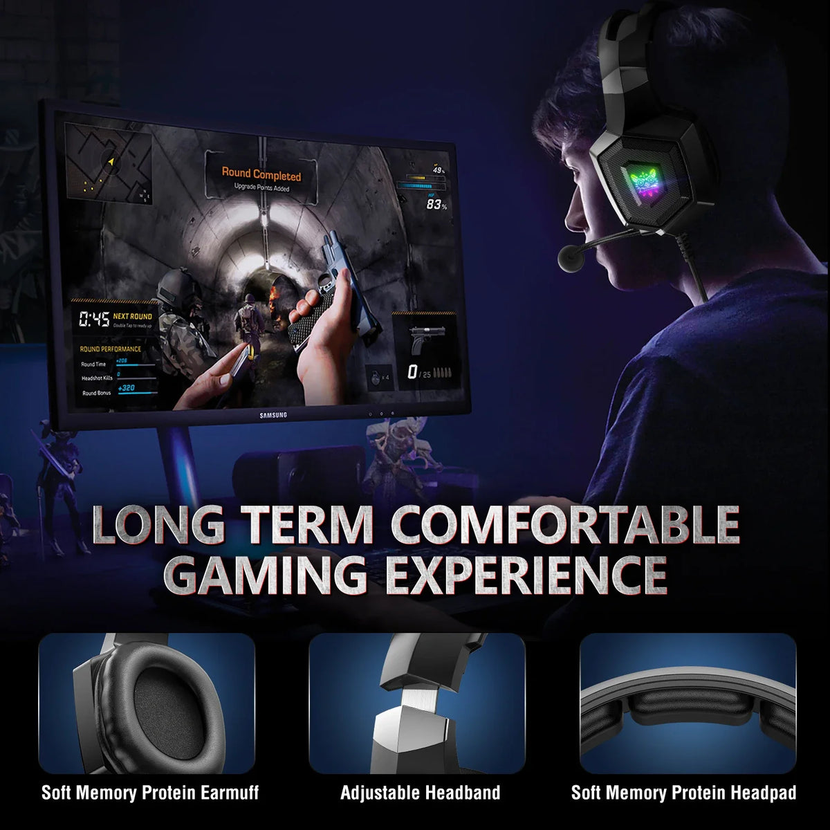 K8 Wired Gaming Headphones with Flexible HD Mic RGB Lighting Effect Over-Ear Wired Headset Gamer for PC Gaming Xbox