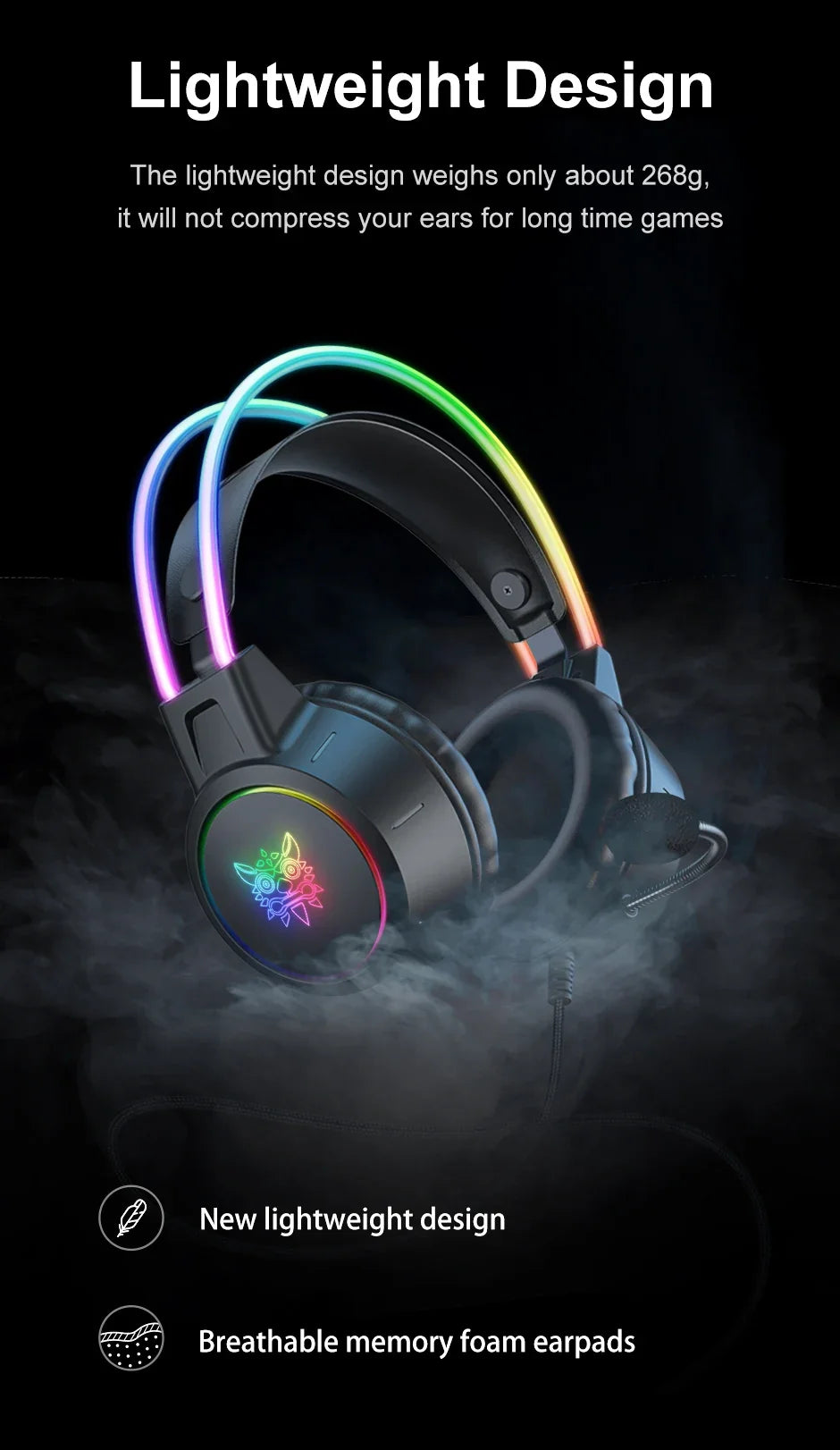 ONIKUMA RGB Gaming Headphones with HD Flexible Mic 3.5mm Gaming Headsets For PC Xbox PS4 PS5 Switch Computer Games