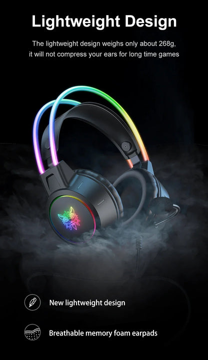 ONIKUMA RGB Gaming Headphones with HD Flexible Mic 3.5mm Gaming Headsets For PC Xbox PS4 PS5 Switch Computer Games