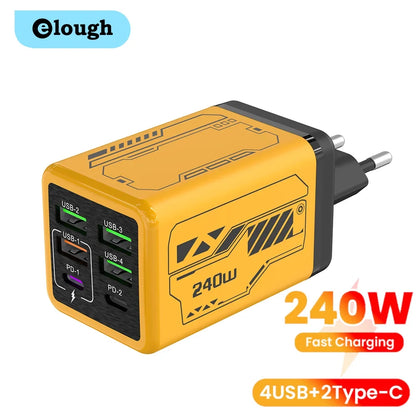 240W 6 Ports 4USB+2Type C Super Fast Charging Mobile Phone