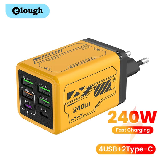 240W 6 Ports 4USB+2Type C Super Fast Charging Mobile Phone