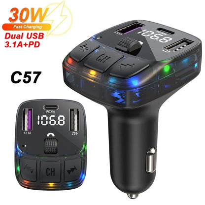 Car Charge Bluetooth 5.3 FM Transmitter Handsfree Car Radio Modulator