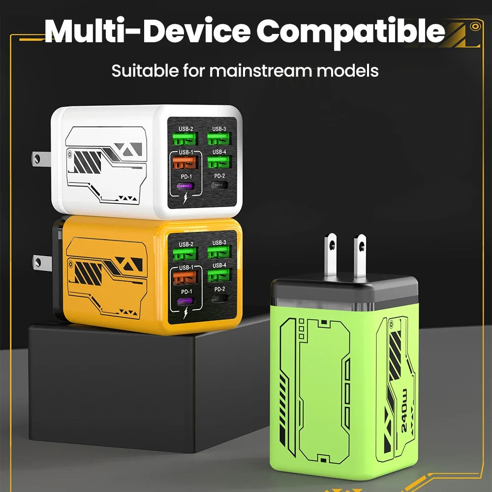 240W 6 Ports 4USB+2Type C Super Fast Charging Mobile Phone