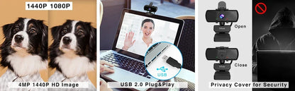FIFINE 1440p Full HD PC Webcam with Microphone, tripod, for USB Desktop & Laptop,Live Streaming Webcam for Video Calling-K420