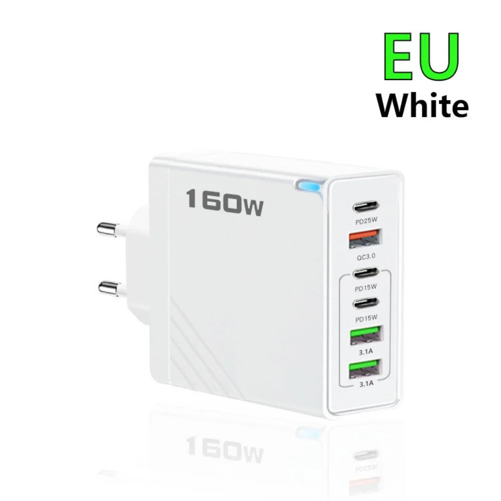 160W Multi Ports USB Type C Charger Fast Charging Phone Charger Adapter For iPhone Samsung Xiaomi EU/US/UK Plug USB Wall Charger