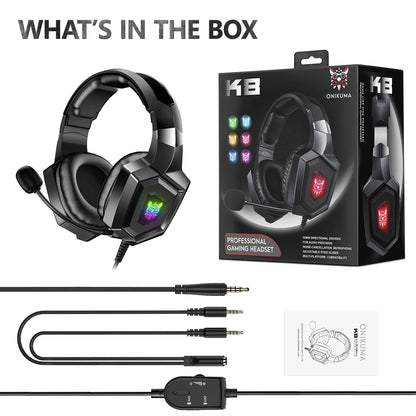 K8 Gaming Headphones with Flexible HD Mic RGB Gaming Headset