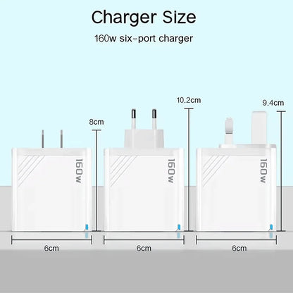 160W Multi Ports USB Type C Charger Fast Charging Phone Charger Adapter For iPhone Samsung Xiaomi EU/US/UK Plug USB Wall Charger