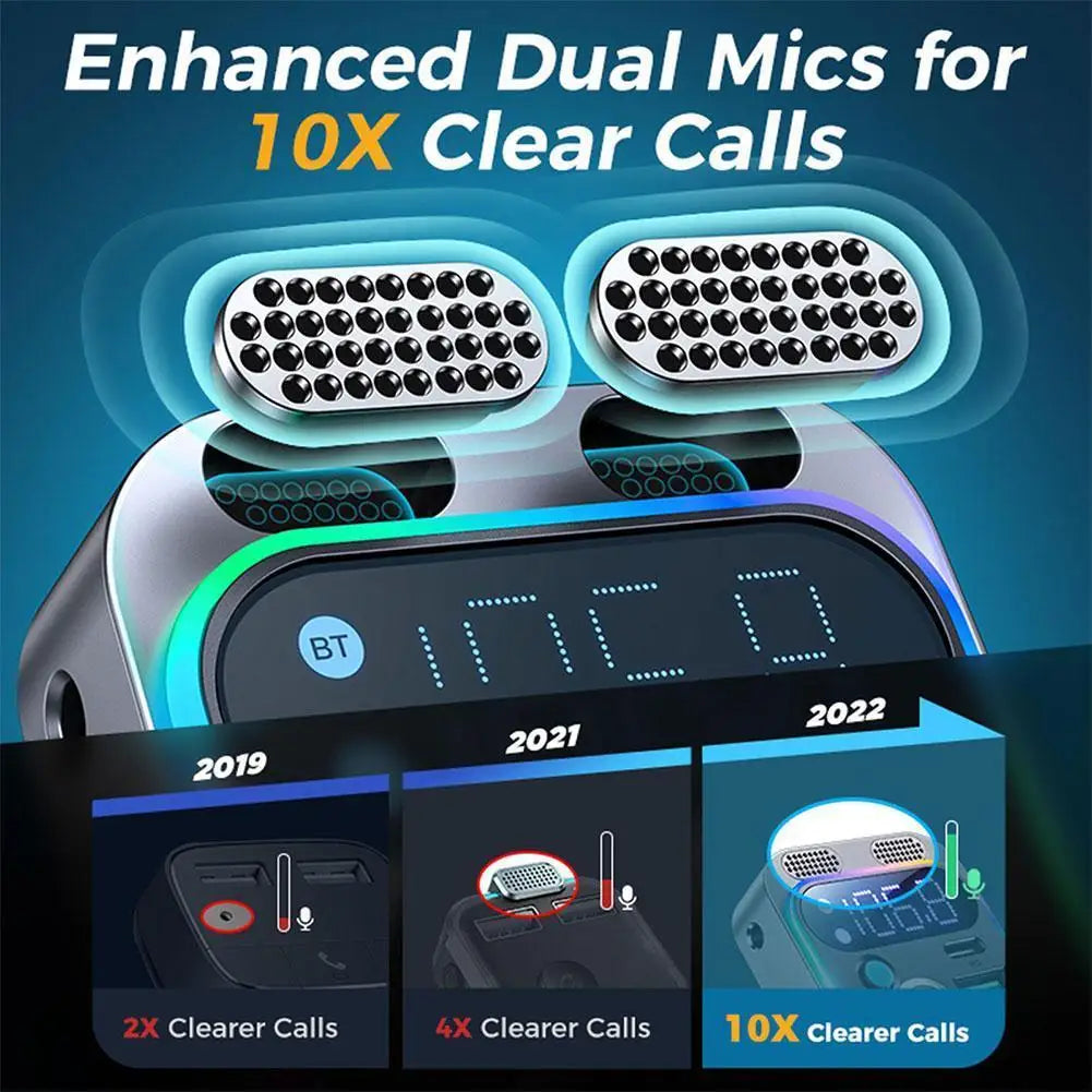Bluetooth 5.3 FM Transmitter 4 Port USB Car Charger Type C PD 250W Fast Charging