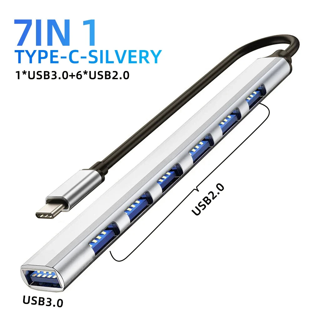 USB HUB Type C 3 0 USB-A Hub Splitter 7 Port USB3.0/2.0 With USB-C 5Gbps High Speed Data Transmission For PC Laptop Macbook