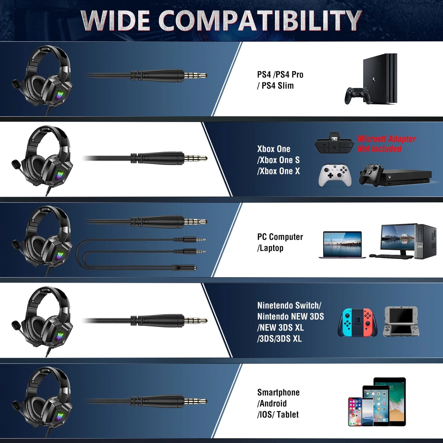 K8 Gaming Headphones with Flexible HD Mic RGB Gaming Headset