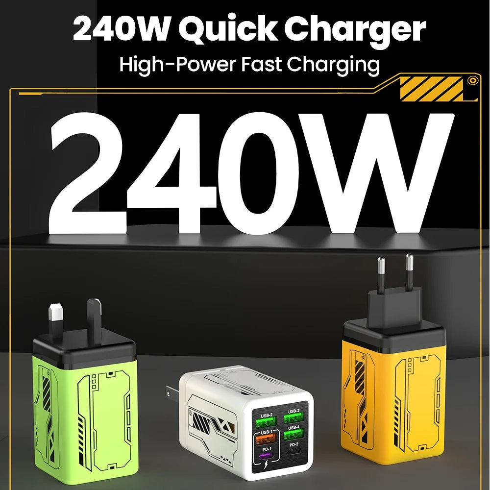 240W 6 Ports 4USB+2Type C Super Fast Charging Mobile Phone