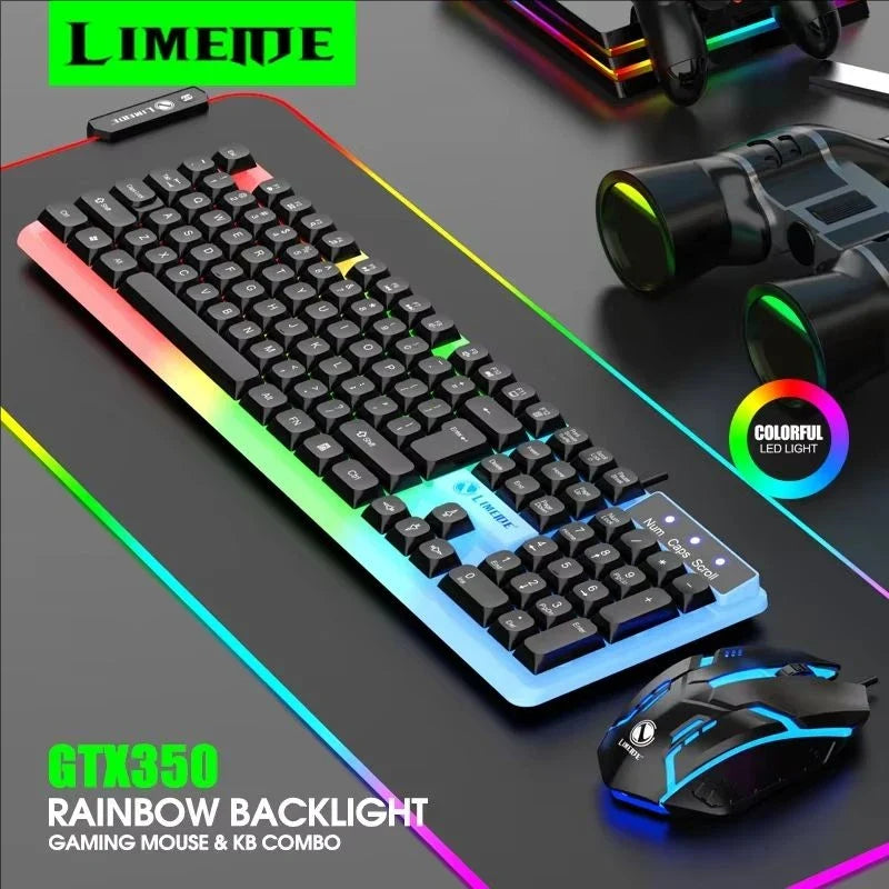 GTX350 Gaming Keyboard Mouse Combos Computer Laptop Backlight Gamer Kit LED Wired Usb Keyboard GTX350 Set-Black