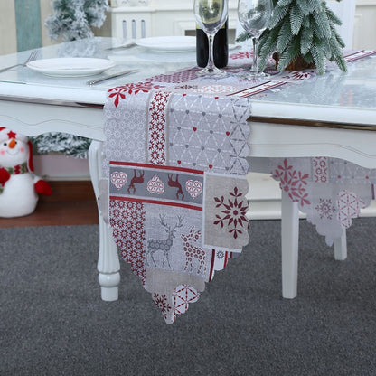 Christmas Decoration Print Table Flag Restaurant Family Party Tablecloth, Flower, Lattice, Gray, Christmas Tree