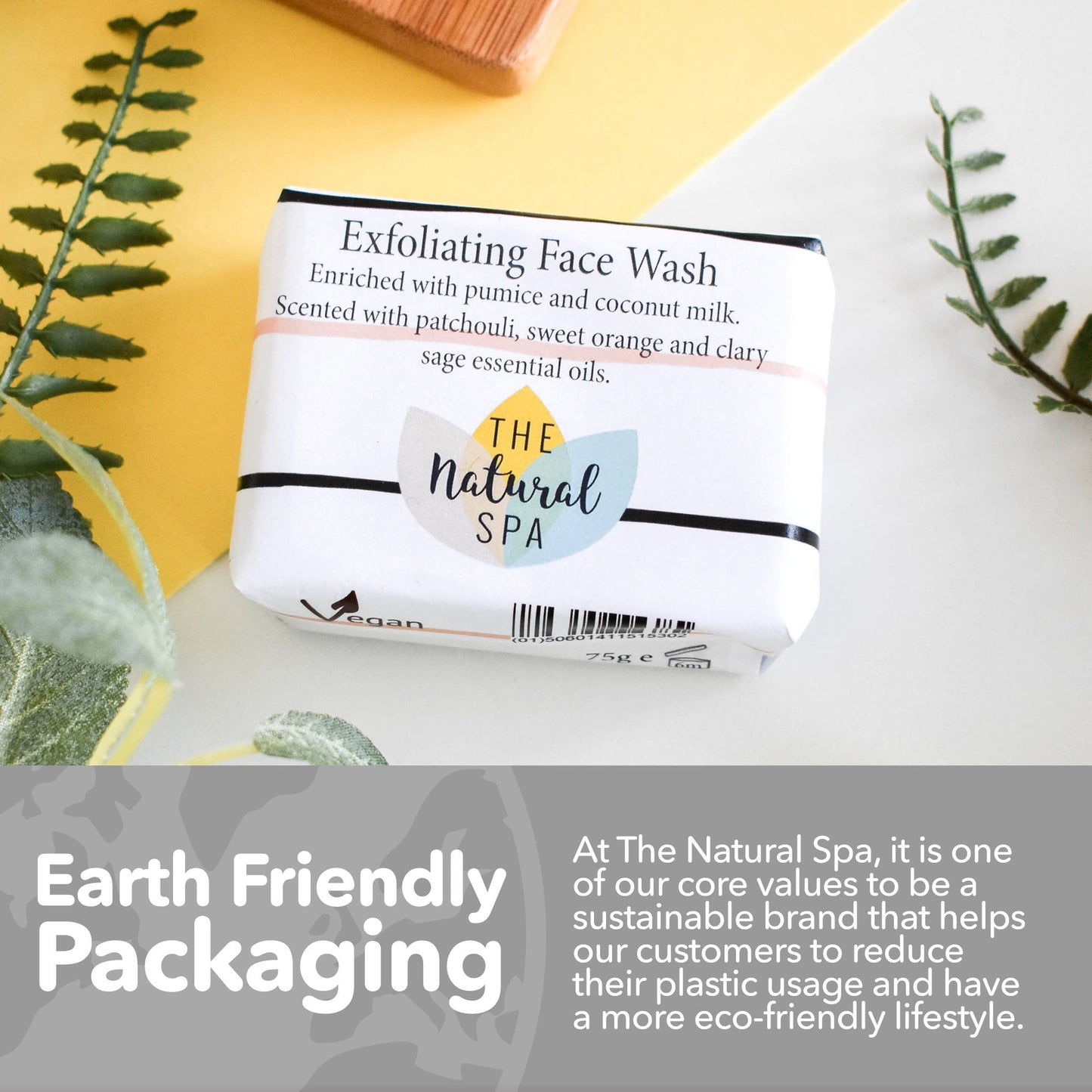 Exfoliating Face Wash Bar | Patchouli, Clary Sage & Sweet Orange | Natural Facial Cleanser with Gentle Scrub | Vegan, Plastic-Free Skincare