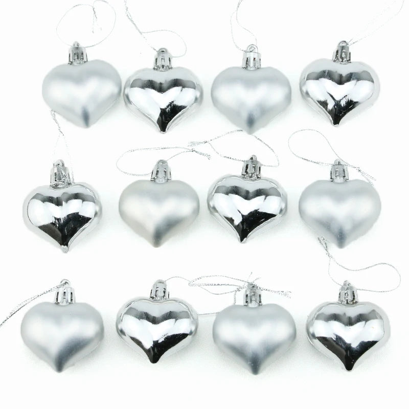 (12pcs/pack)5cm Christmas Tree Pendant Electroplated Heart Xmas Ball Pendant Plastic Matte Mix Decoration Accessories Party