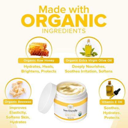 BeeFriendly Organic Face & Eye Cream – USDA Certified Organic Moisturizer for Face, Neck & Decollete