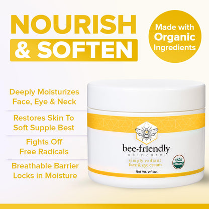 BeeFriendly Organic Face & Eye Cream – USDA Certified Organic Moisturizer for Face, Neck & Decollete