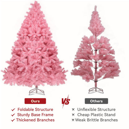 Christmas Tree 6ft, Pink Artificial Christmas Tree with 800 Tips Xmas 180CM Tree Foldable Metal Stand for Indoor Outdoor Holiday Decorations