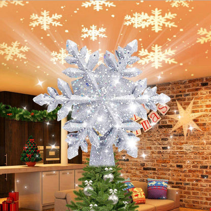 3D LED Christmas Tree Topper Star | Snowflake Projector | Glitter Silver & Gold | Rotating Light | Home Xmas Decoration | Michan Direct