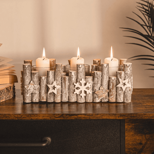 Large Birch Wood Christmas Candle Holder Decoration