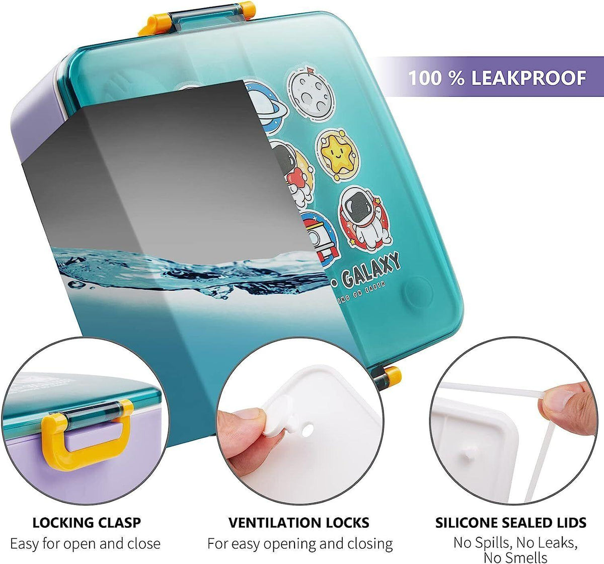 School Lunch Box Leak Proof Square Food Grade Snack 1300ml Container for Kids