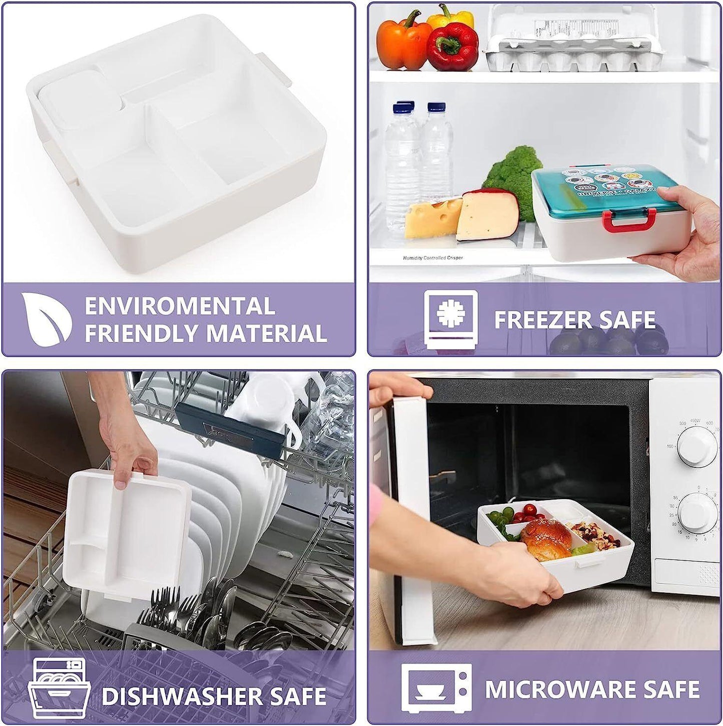 School Lunch Box Leak Proof Square Food Grade Snack 1300ml Container for Kids