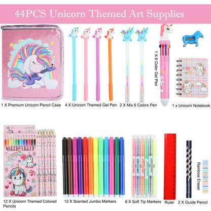 Leeche Fruit Scented Markers Set 44 Pcs with Unicorn Pencil Case – Art Supplies for Kids Ages 4-6-8