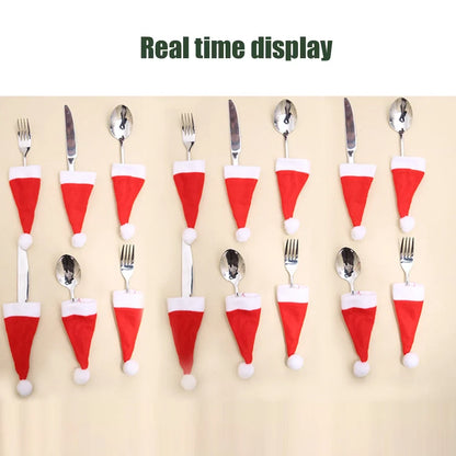 Mini Christmas Hat Cutlery Holders – Festive Tableware Bags for Holiday Dining & Decoration