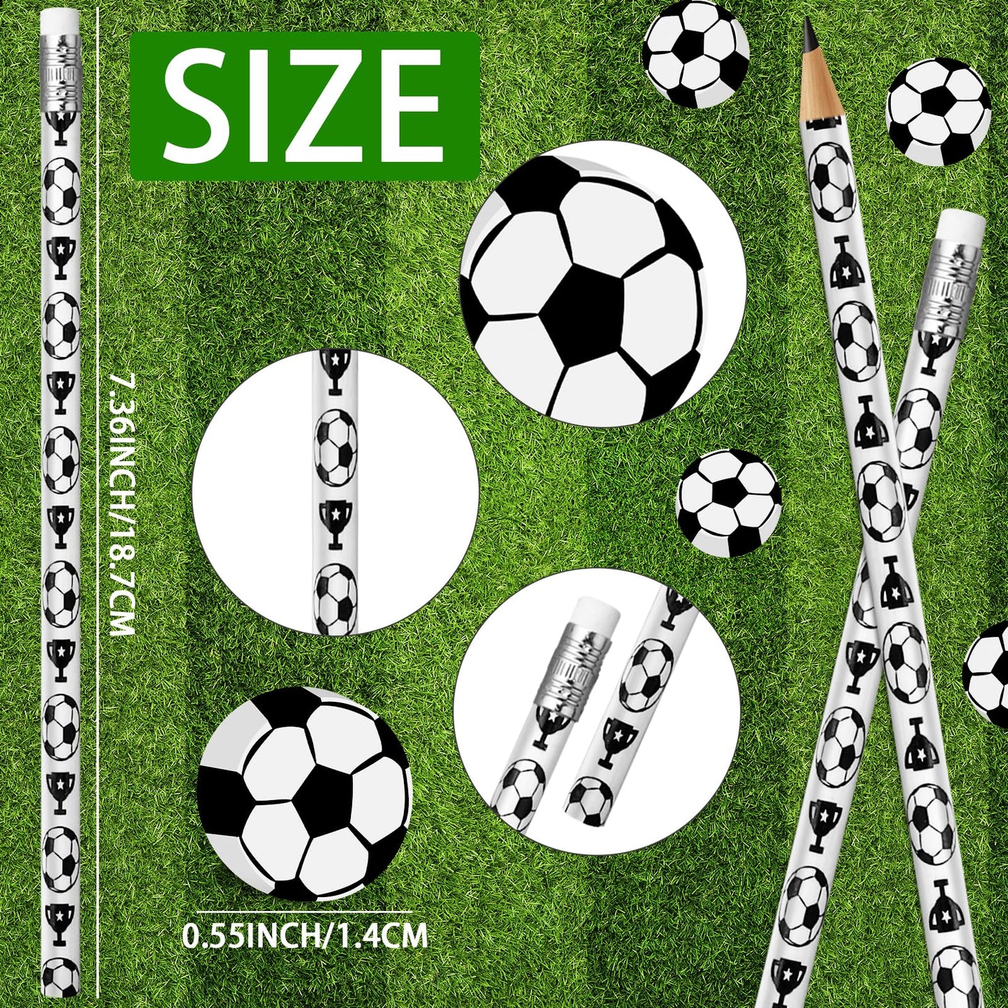 Moncinday 60Pcs Soccer Pencils & Erasers for Kids | Party Favors & School Supplies