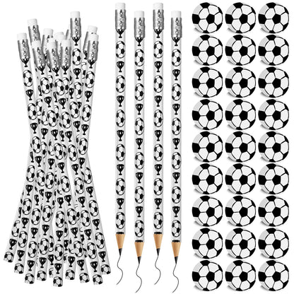 Moncinday 60Pcs Soccer Pencils & Erasers for Kids | Party Favors & School Supplies