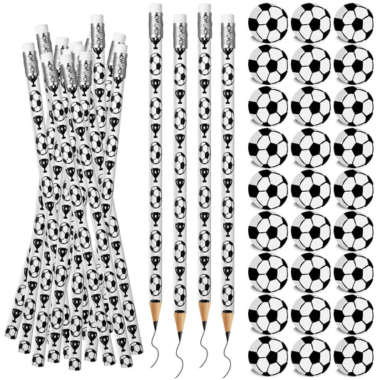Moncinday 60Pcs Soccer Pencils & Erasers for Kids | Party Favors & School Supplies