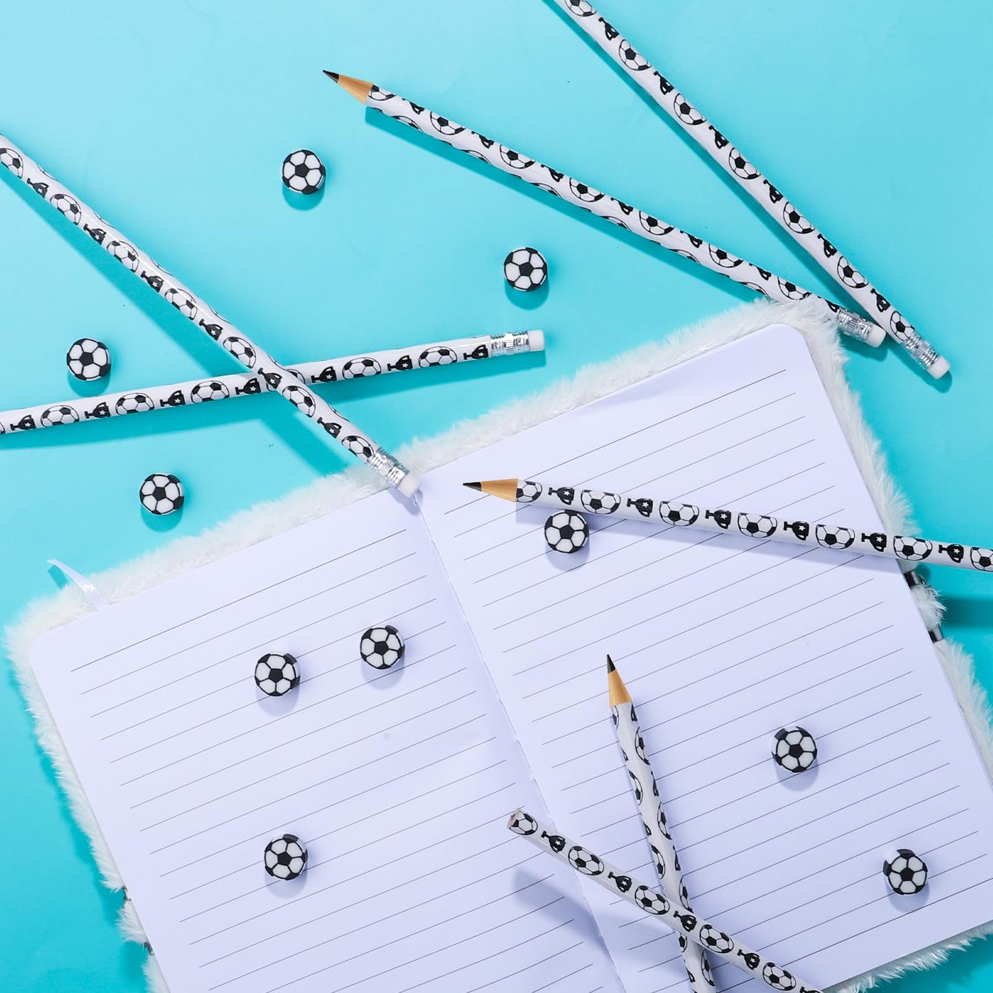 Moncinday 60Pcs Soccer Pencils & Erasers for Kids | Party Favors & School Supplies