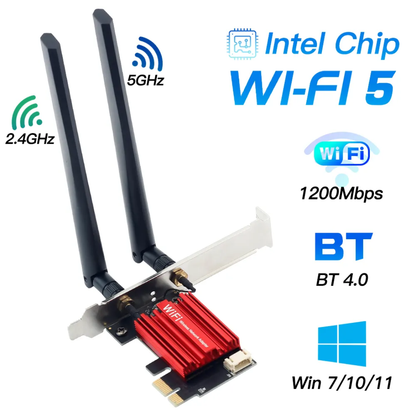 PCIe WiFi 5 AC1200 Wireless Network Card with Bluetooth 4.0 – Dual Band 2.4GHz/5GHz Desktop PC Adapter for Windows 7/10/11