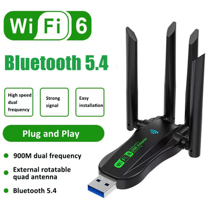 WiFi 6 USB Adapter with Bluetooth 5.4 – Dual Band 2.4GHz & 5.8GHz Wireless Network Adapter