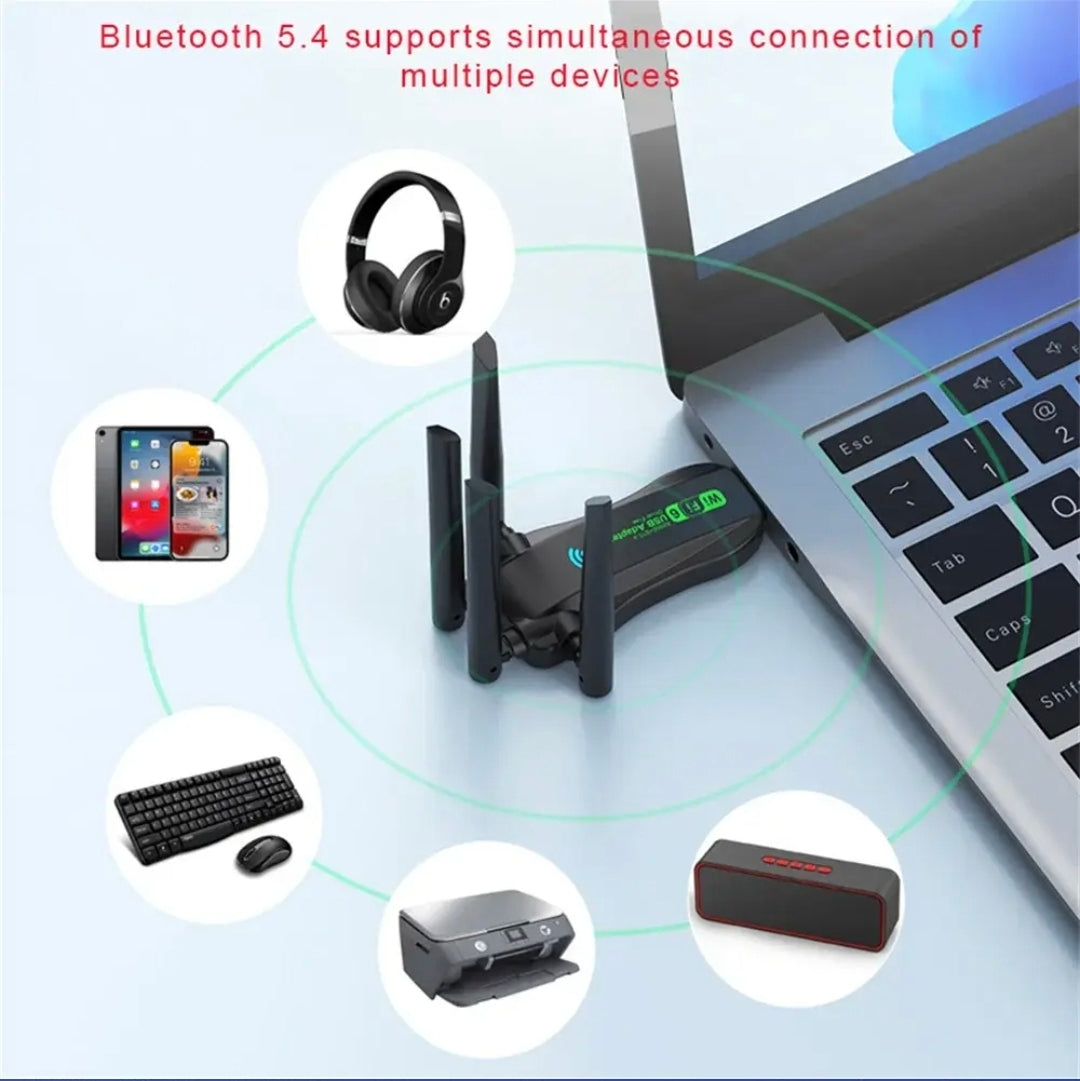 WiFi 6 USB Adapter with Bluetooth 5.4 – Dual Band 2.4GHz & 5.8GHz Wireless Network Adapter