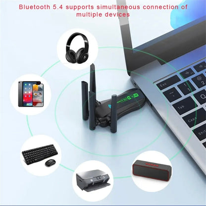 WiFi 6 USB Adapter with Bluetooth 5.4 – Dual Band 2.4GHz & 5.8GHz Wireless Network Adapter